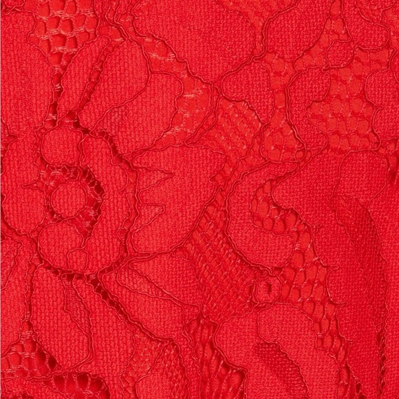 Rachel Parcell Pink Peonies Red Lace Puff Sleeve Holiday Blouse Size Medium - Picture 7 of 10